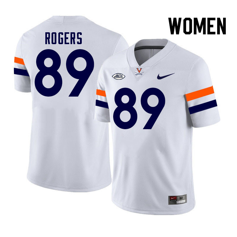 Women Virginia Cavaliers #89 John Rogers College Football Jerseys Stitched-White